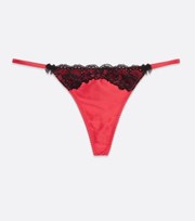 New Look Red Satin Lace Trim Thong